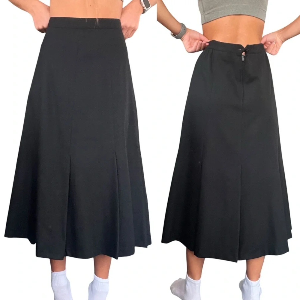 Barclay Square Women’s 10 Black 100% Pure Wool Vintage A-line Pleated Midi Skirt